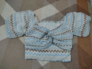 Blue Zig-Zag Crop Top