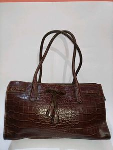 Brown Faux Croc Leather Handbag