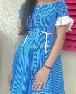 Blue Striped Off-Shoulder Dress
