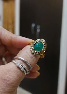 Golden Oxidized Ring With Dark Green Stone✨️
