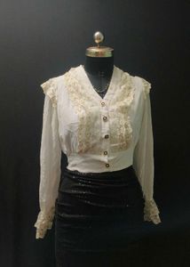 Vintage Lace Trim Button-Down Top