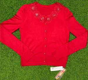 Imported Elegant Red Lace Cardigan