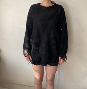 Distressed Black Knit Sweater