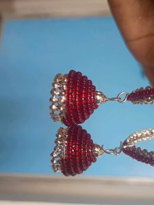 Red Jhumka Hoop Earrings