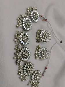 Oxidised Silver Mirror Choker Set