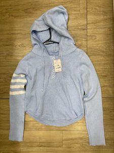 Light Blue Cropped Knit Hoodie - Size - S