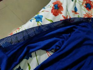 Blue Long Sleeve Top with Mesh Detail