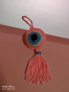 Crochet Pink Evil Eye Keychain