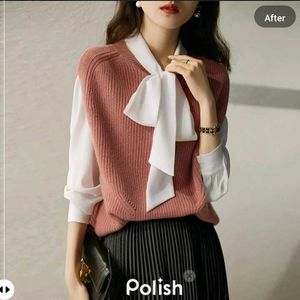 New With Tag Bow Korean Pink Shirt Sweater Pullove