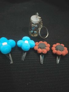 Handmade Flower Hair Clips & Keychain Set
