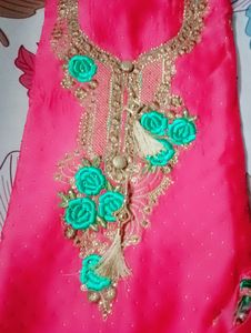 Pink &amp; Teal Embroidered Ethnic Suit