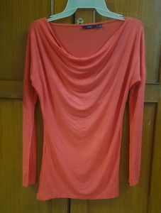 Coral Cowl Neck Long Sleeve Top