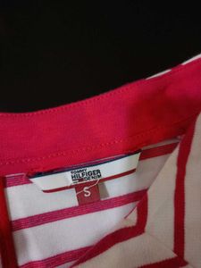 &#34;TOMMY HILFIGER&#34; Red &amp; White Striped Bodycon Dress