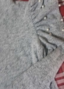 Zara Grey Long Sleeve Top with Pearls