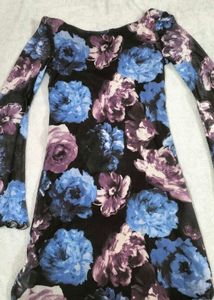 Zudio Flower Print Mini Dress, Blue Colour