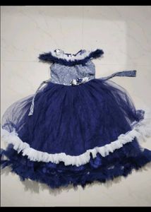 Royal Blue Tulle Dress Combo Set With Jewelar Se
