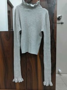 H&amp;M Women Grey Solid Ribbed Top