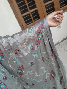 Grey Colored Embroidery Duppata