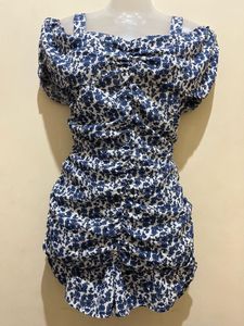 Blue &amp; White Floral Ruched Playsuit