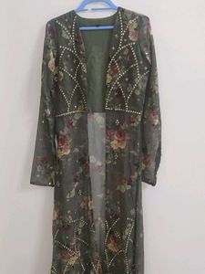 Lime Green Sharara Set With Long Jacket