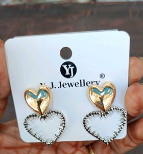 Golden And Silver Heart Shaped Earrings