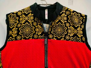 Elegant Peach &amp; Black Embroidered Kurta