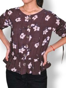Elegant Brown & White Floral Top