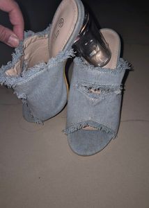 Denim Glass Heels. On Sale