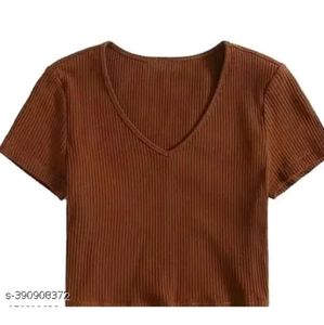 Brown V-Neck Short Sleeve Top