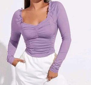 Purple Ruched Long Sleeve Top