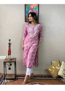 Pink Floral Embroidered Kurti Set Kurt For Women