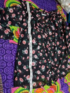 Floral Ruffle Trim Sheer Blouse