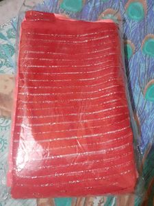 BRAND NEW PINK &amp; RED SHADE SAREE WITH ATTACH BLOUS