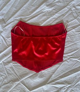 Red satin corset top