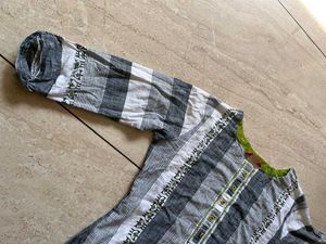 Striped Grey &amp; White Kurta