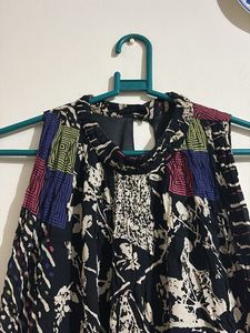 Patchwork Print Black Sleeveless Dress