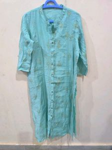 Sky Blue Golden Detailed Kurti.