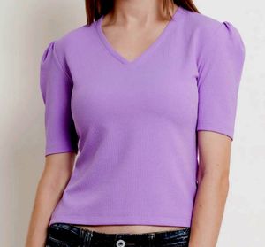 Purple Ribbed Crop Top