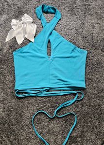 Blue Halter Neck Top