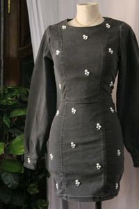H&amp;M Gray Embellished Denim Mini Dress