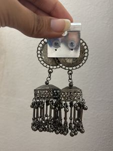 Grey Oxidised Jhumka Earrings