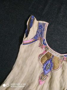 Cream &amp; Purple Anarkali Set