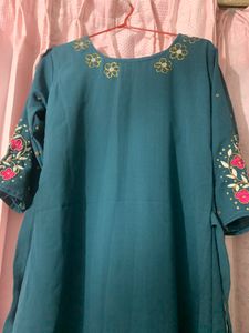 Teal Embroidered Kurti
