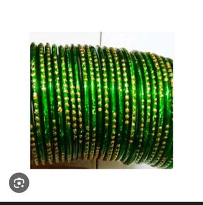 Green & Gold Glass Bangles