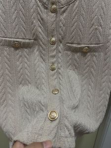 H&amp;M Beige Knit Button-Up Top