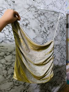 Silver Gold Toned Off Shoulder Crop Top