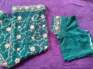 Embroidered Gorgette Silk Saree