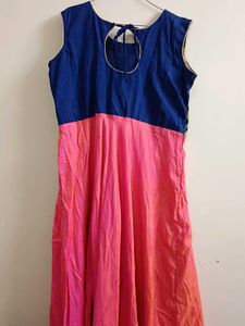 Navy Blue And Pinkish Red Anarkali Suit