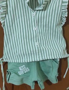 Baby Girl White With Green Shorts & Top