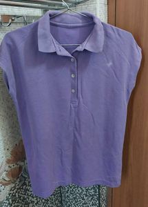 Women Polo Collar Solid Tshirt